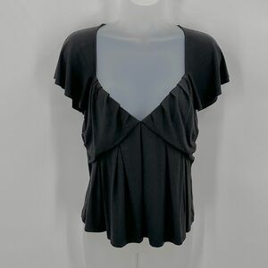 Frame Tee Womens S Black Low Neck Flutter Short Sleeve Top Going Out Top